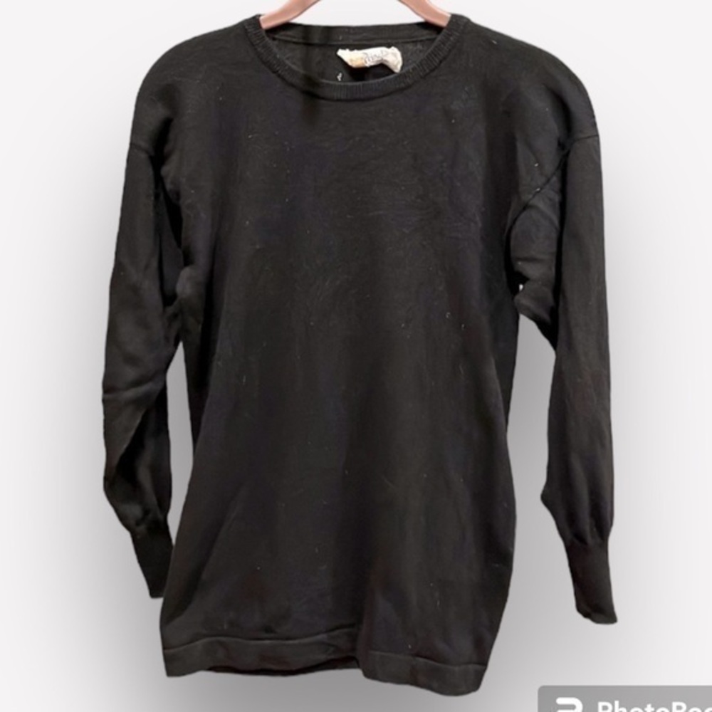🍕🪻Pringle of Scotland 100% Cashmere Sweater Black Crewneck Ribbed Cuffs Heritage